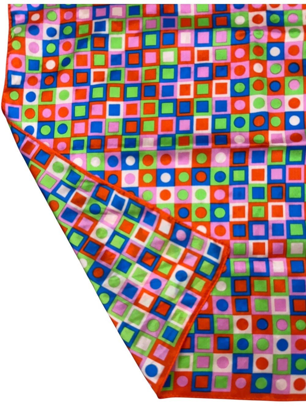 Vintage Mod Scarf Colorful Geometric Dots Scarf Blue, Orange, Pink, Green 60s - Picture 7 of 9
